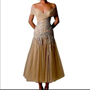 Tarik Ediz Beautiful Tulle And Sequins Tea Length Dress